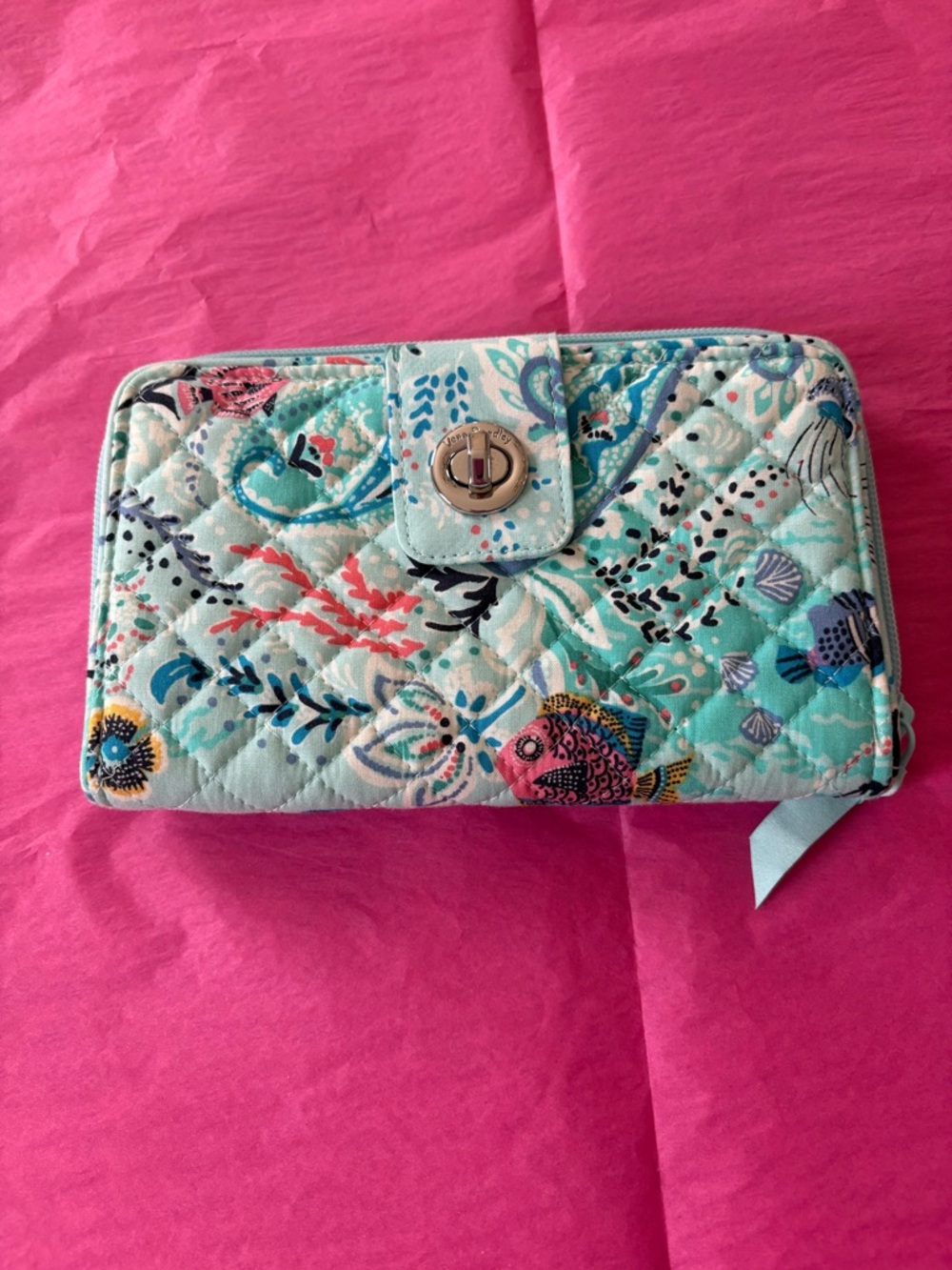 Vera Bradley Quilted Mint Floral & Fish Wallet